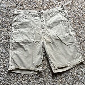 Tan Flat Front Cotton Shorts with Relaxed Fit